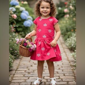 Genuine Kids‎ Oshkosh 5T  Girl Red Dress Gold Embroidered Crown Print formal new